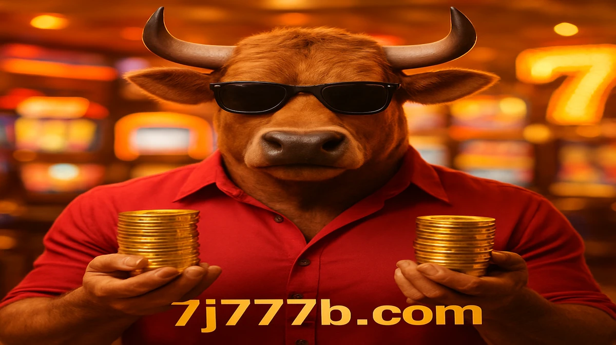 7J777-এ ফরচুন অক্স গেমটির শক্তিশালী মূর্তি, চশমা-পরা এক কুল বুল, সোনার কয়েনের স্তবকগুলো ধরে একটি জোরালো গেমিং প্ল্যাটফর্ম-পরিবেশে দেখা যায়।